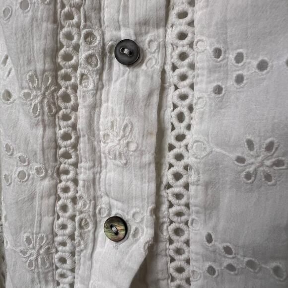 Sundance Top Womens Size Large White Marion Eyelet Button Down 100% Cotton - Picture 8 of 16